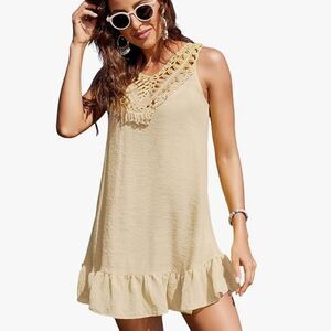 Aolro Ladies Beach Back Hollow Out Coverup in Beige NWT size small